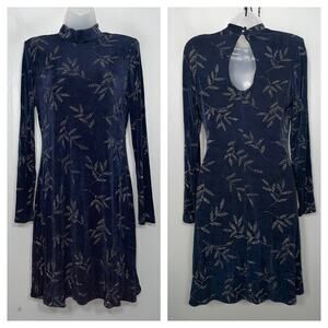 Whimsigoth Slinky Dress Size 10 Navy Stretch Silver Glitter Cut Out Back Y2K